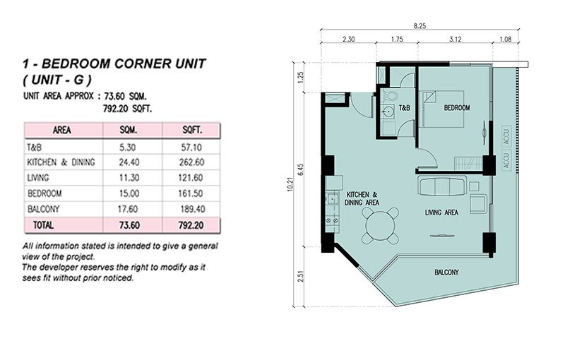 1BR Corner Unit Floor Plan