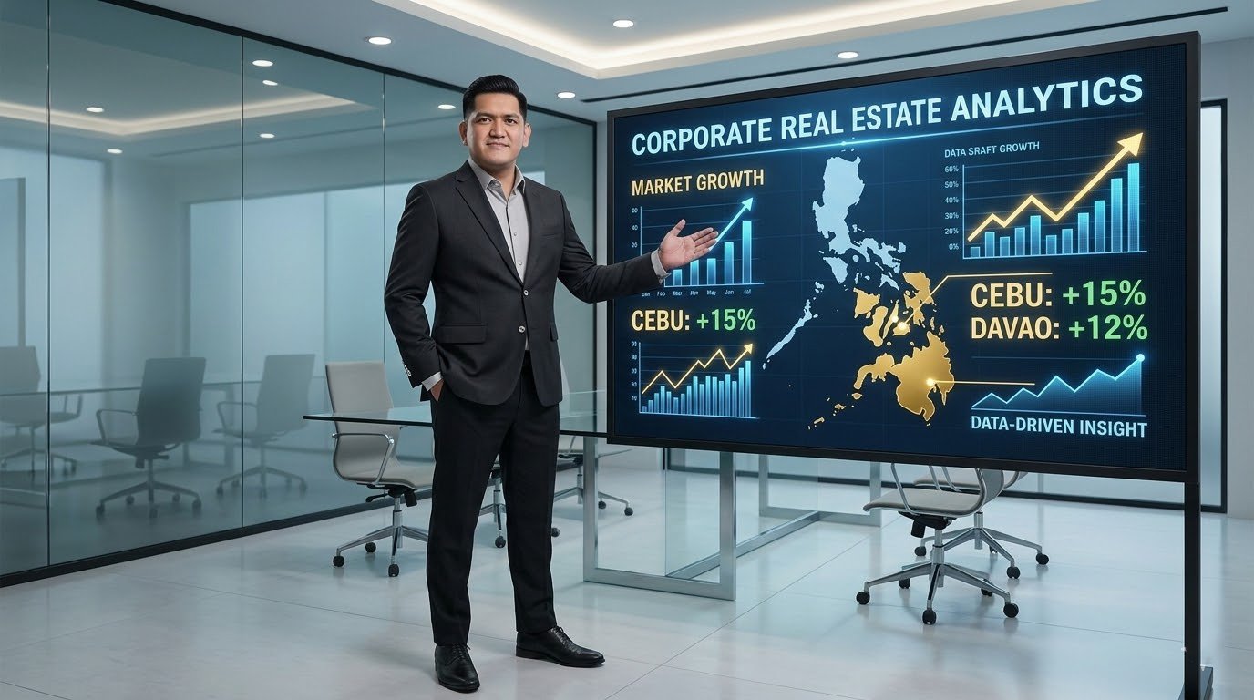 Patrick Zumel Bitoy presenting Cebu and Davao property growth analytics board 2026 — market data Philippines real estate