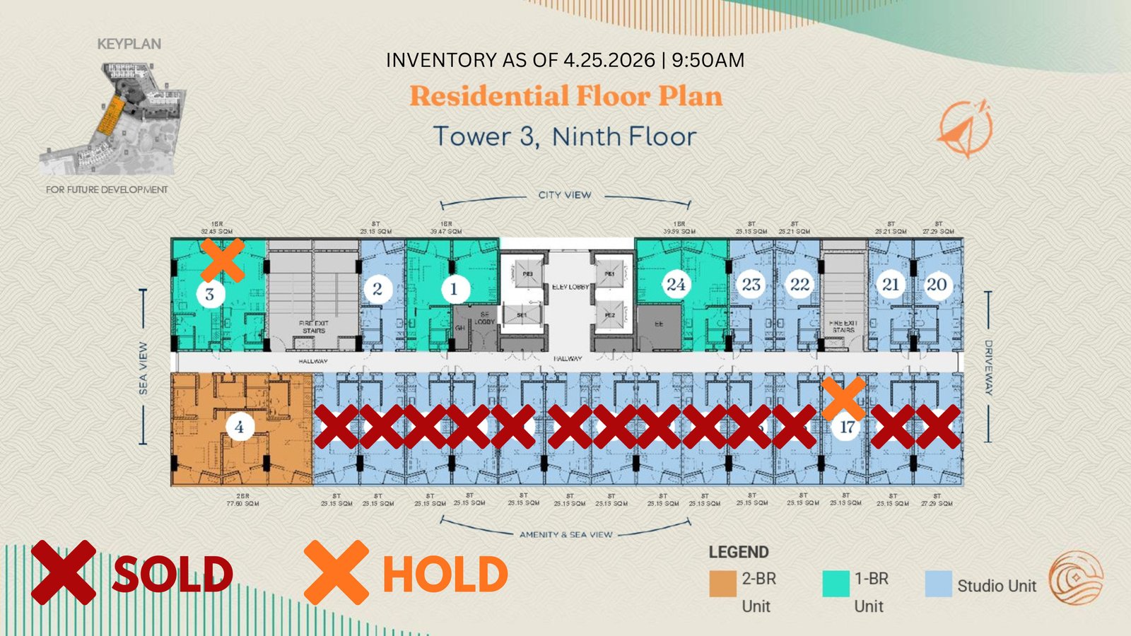 Tower 3 Inventory — 9th Floor · April 25, 2026