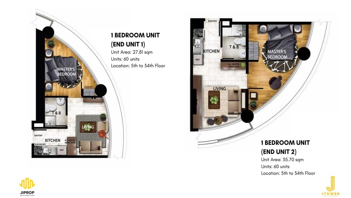 J Tower Residences one-bedroom floor plans