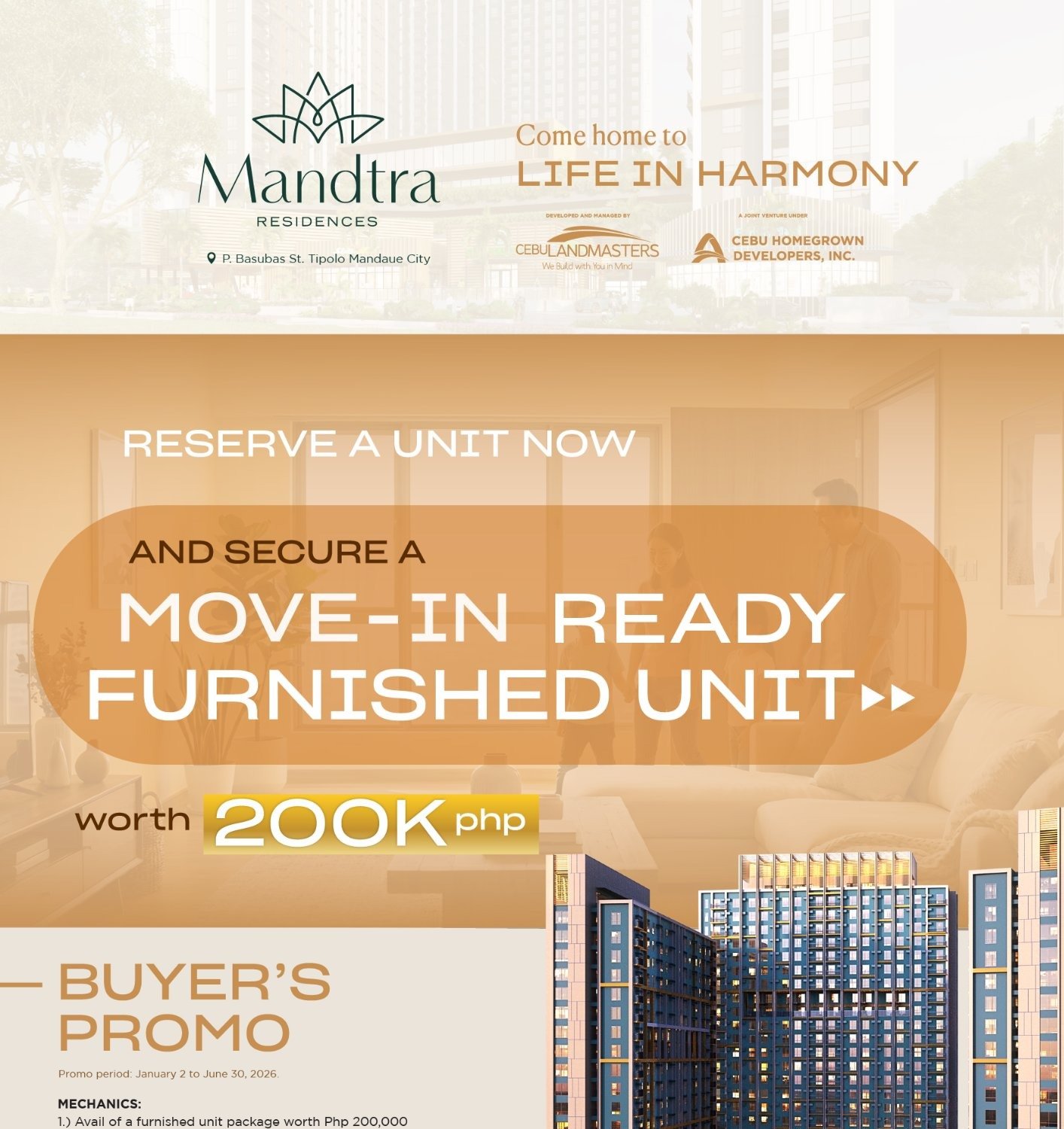 Mandtra Residences buyer promo furnished unit package